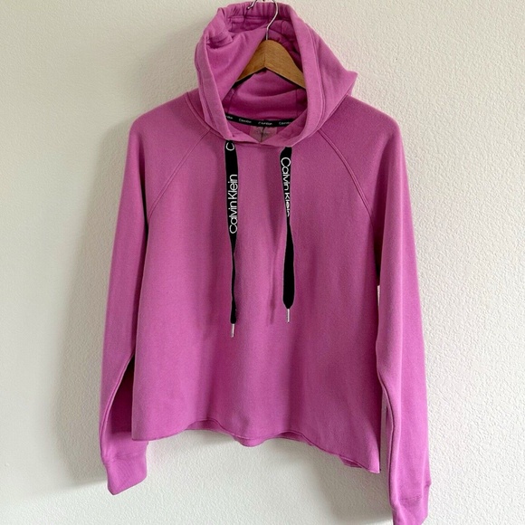 Calvin Klein Pink Cropped Pullover Hoodie ~ Small~ Drawstring, Soft, Oversized - Picture 1 of 12